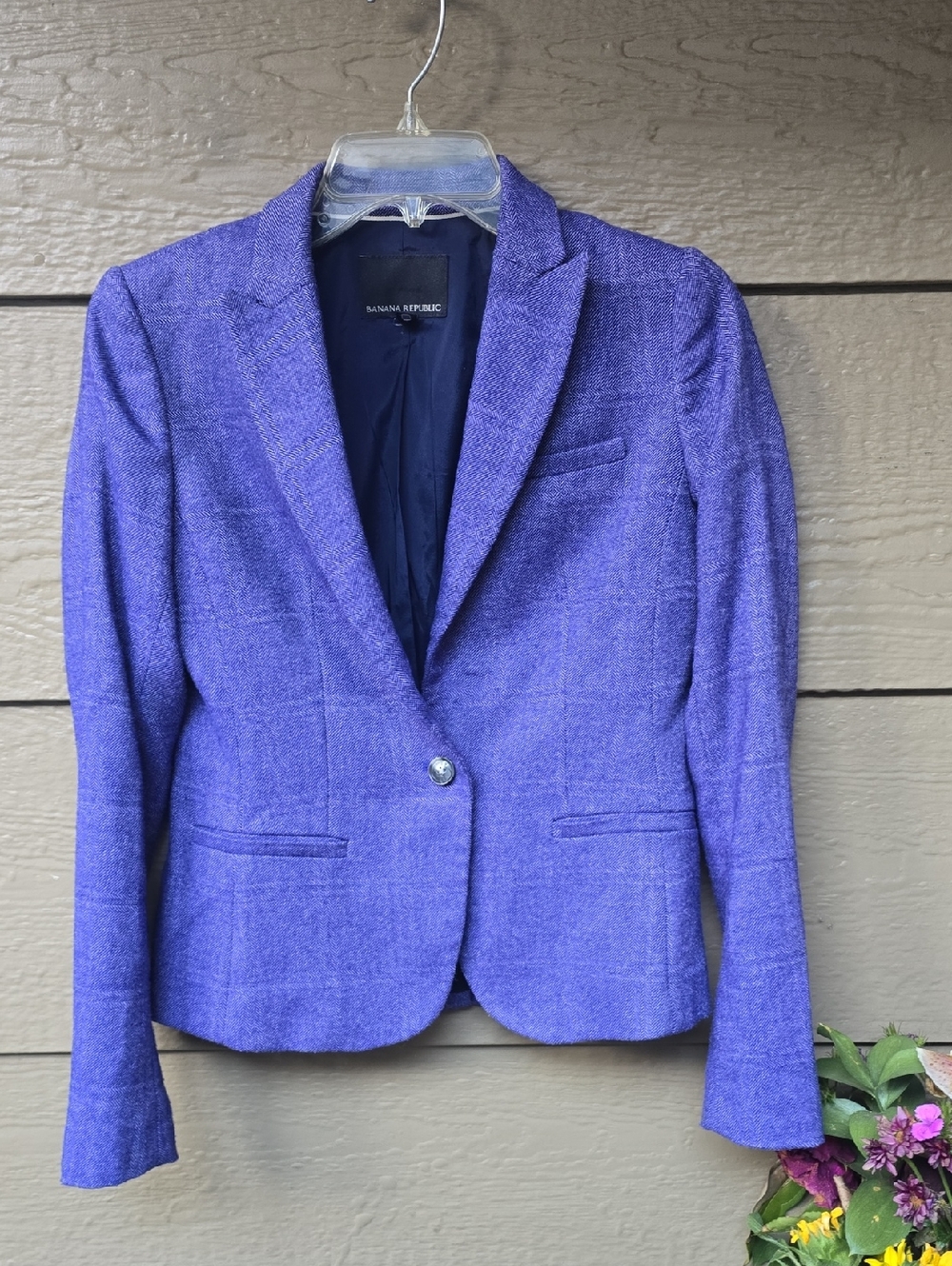 Banana Republic Purple Tweed wool blend Blazer Size 0 Tailored Career Jacket